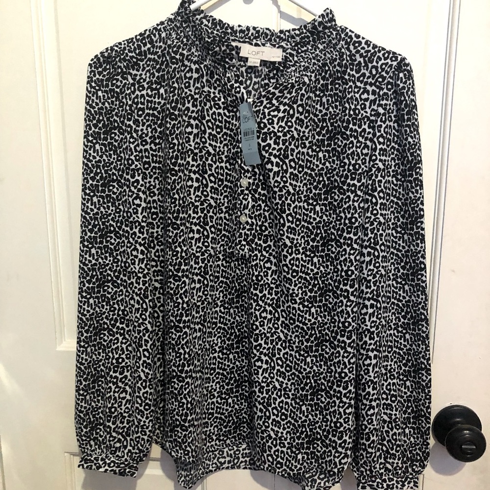 Loft Leopard Print Blouse Chest Button Up